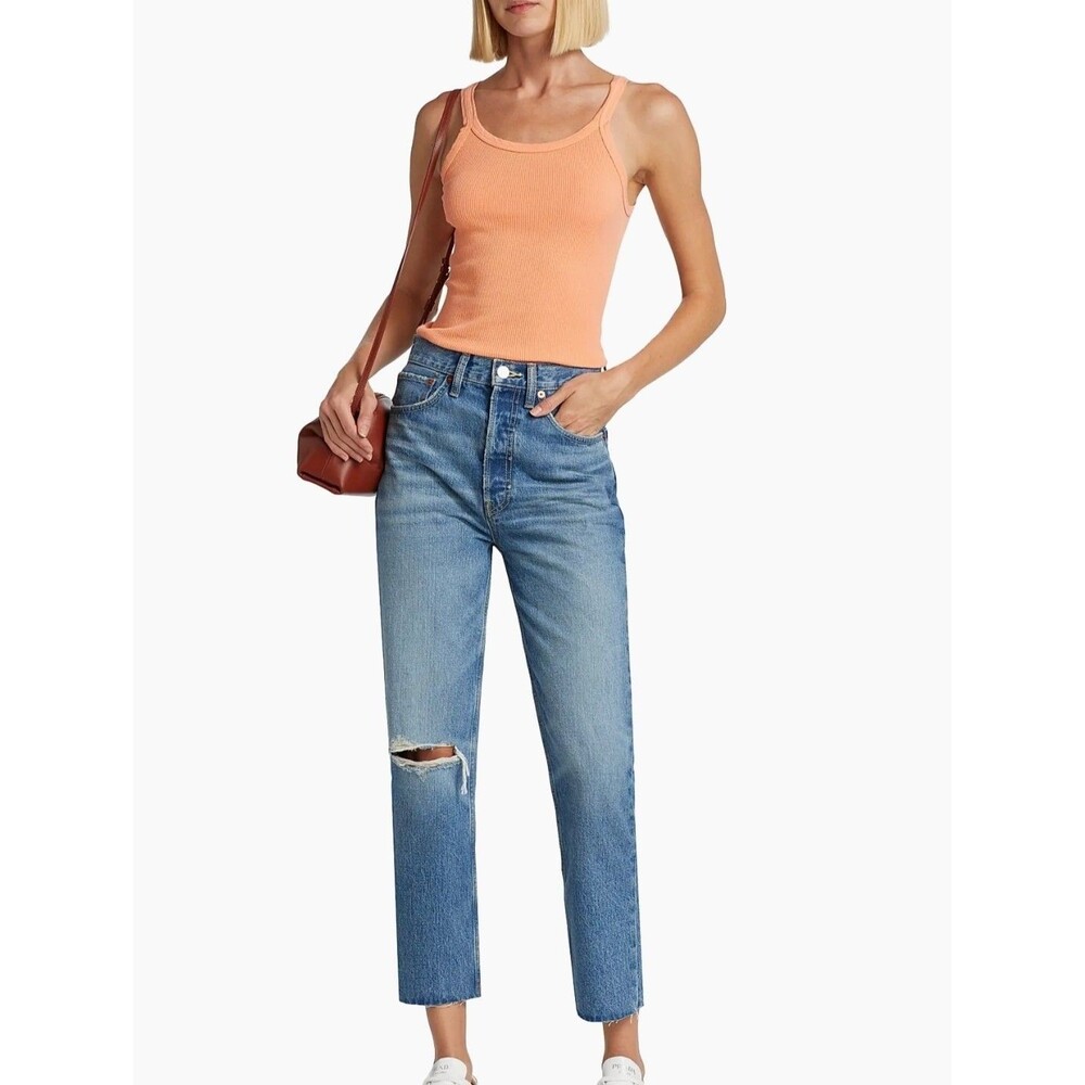 RE/DONE Women's Ultra High Rise Stove Pipe Jeans Blue Size 29 Worn Crystal Blue